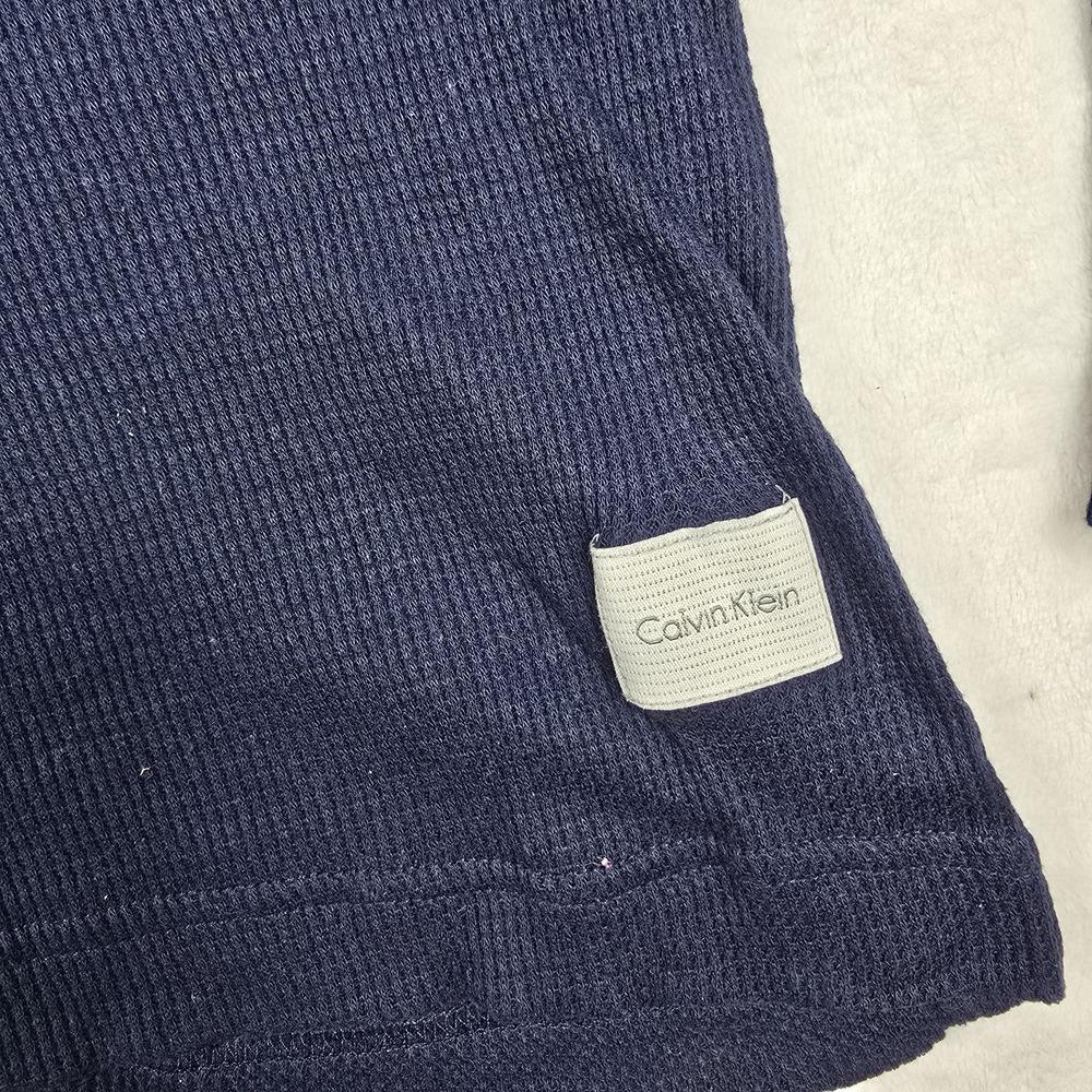 Calvin Klein Waffle Knit Thermal Egyptian Cotton Mens Large Navy Blue Base Layer - Picture 4 of 6